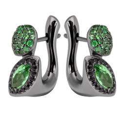 Серьги с Цаворитами и чёрными Сапфирами, E0259-3/4