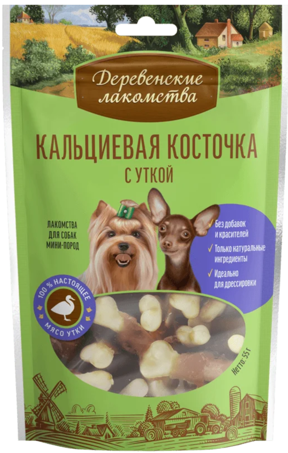 Лакомства Деревенские кальциевая косточка с уткой для собак мини пород 55гр