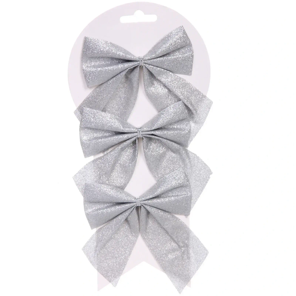 Бант на ёлку «Зимнее очарование» 11*11 см (набор 3 шт), Серебро