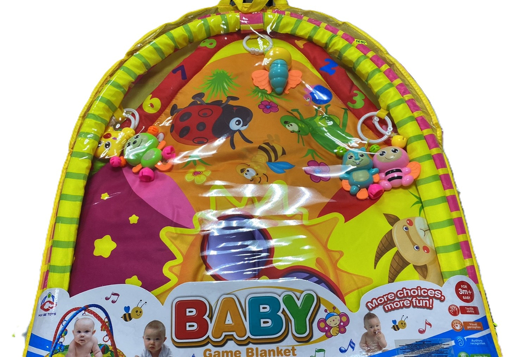Детский развивающий коврик с двумя дугами и с 5 игрушками- погремушками на подвесах