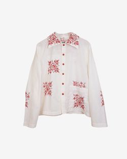 Рубашка с Красной Вышитой Композицией/Red Composition Long Sleeve белая