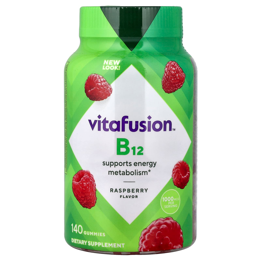 VitaFusion, жевательный витамин B12, малина, 140 жевательных таблеток (500 мкг в 1 таблетке)
