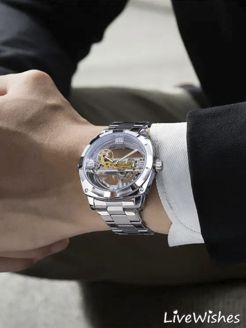 Часы наручные механические скелетоны FORSINING на металлическом браслете, серебристый W8990-01