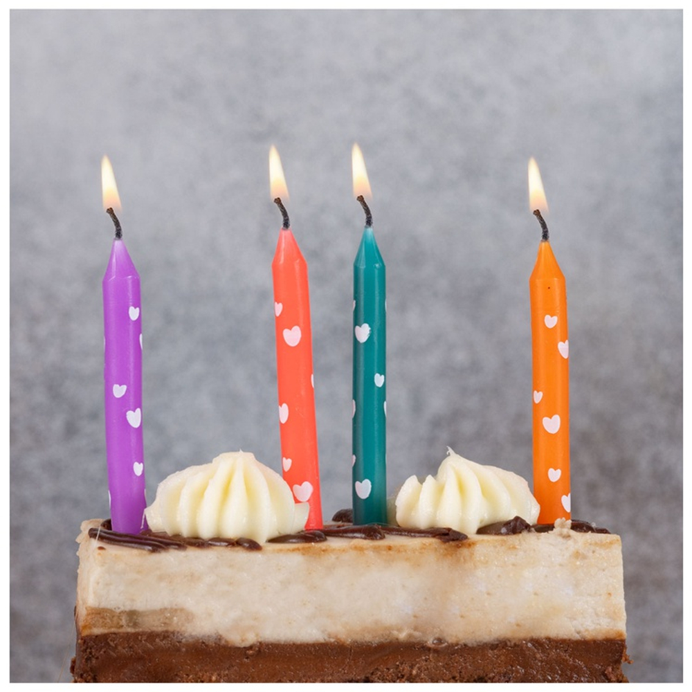Свечи для торта Сердца, 12 штук