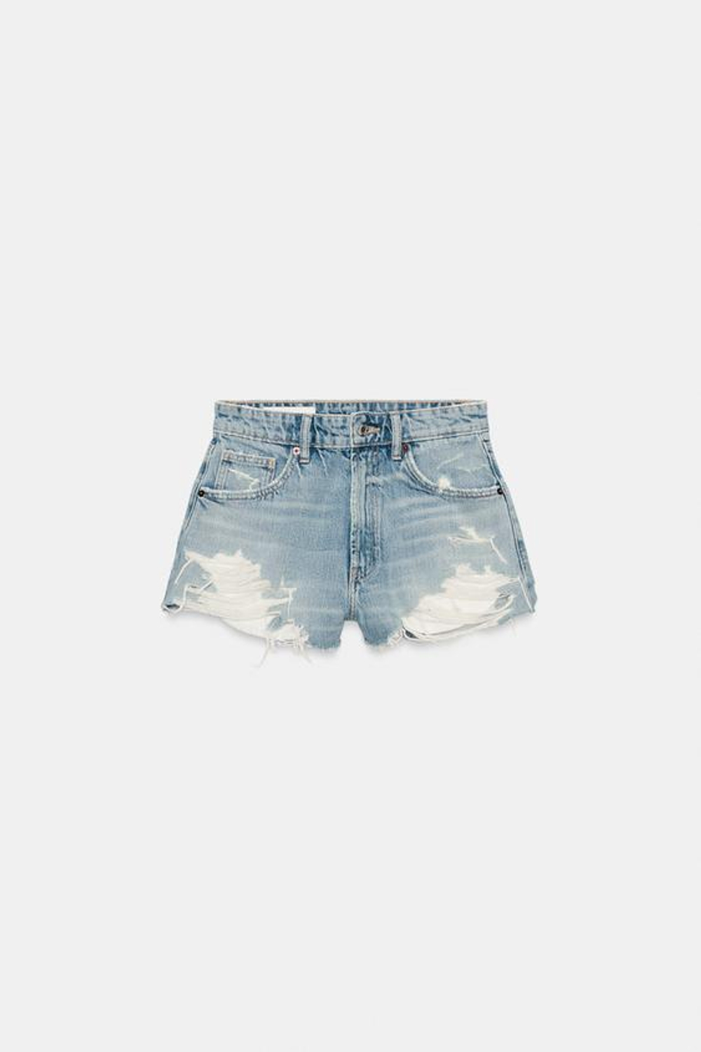 ZARA ДЖИНСОВЫЕ ШОРТЫ TRF С ВЫСОКОЙ ПОСАДКОЙ И РАЗРЫВАМИ, СИНИЙ