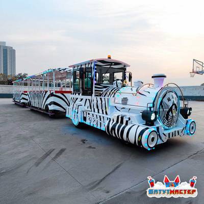 Безрельсовый паровозик «Зебралайт» 2 вагона, 25 мест, для парка