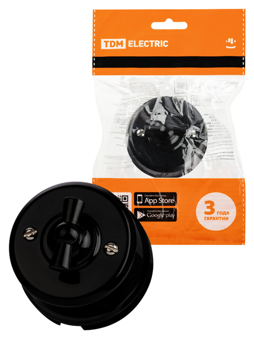 Выключатель 2-кл черный Виви с ручкой (бантик) поворотный 10А TDM