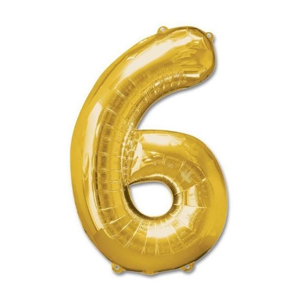 Шар ЦИФРА 6 30" золотой /Gold /43 см/К