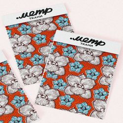 Ткань таффета белые цветы с голубыми