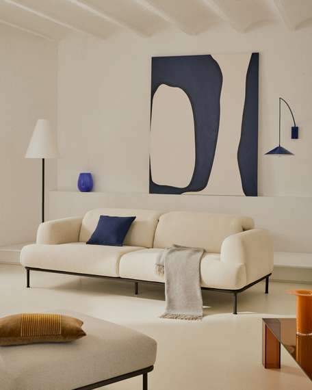 2-местный диван Aurum из шенилла цвета экрю и серого металла 210 см