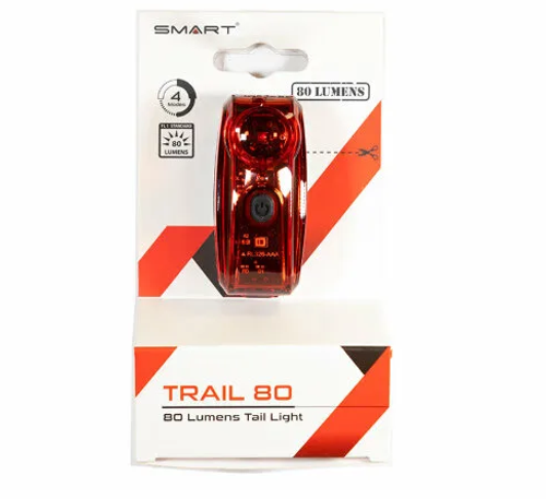 Фонарь SMART TRAIL 80, задний , 2 диода (1 с линзой), 4 режима (2 ночных), крепеж на подседельный штырь/верхнее перо, батарейки в комплекте (60)