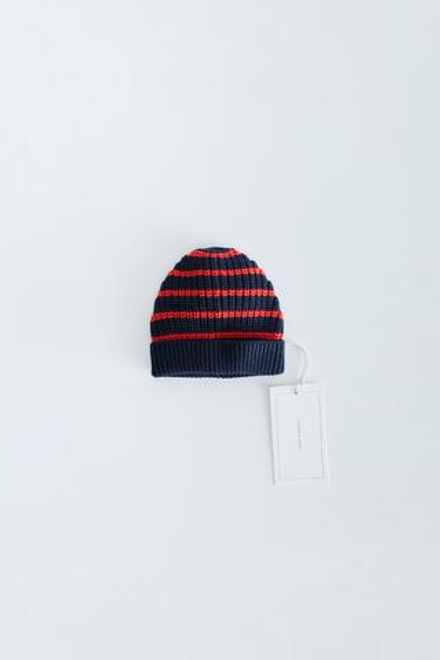ZARA TIMELESS — ШАПКА БИНИ В ПОЛОСКУ ИЗ ХЛОПКА И ШЕРСТИ, КРАСНЫЙ/ТЕМНО-СИНИЙ