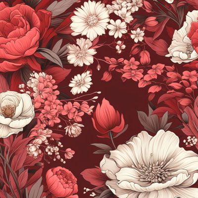 Реалистичные цветы на бордовом фоне
