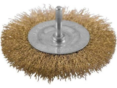 Корщетка дисковая прямая со шпилькой стальная латунированная волнистая проволока 63мм