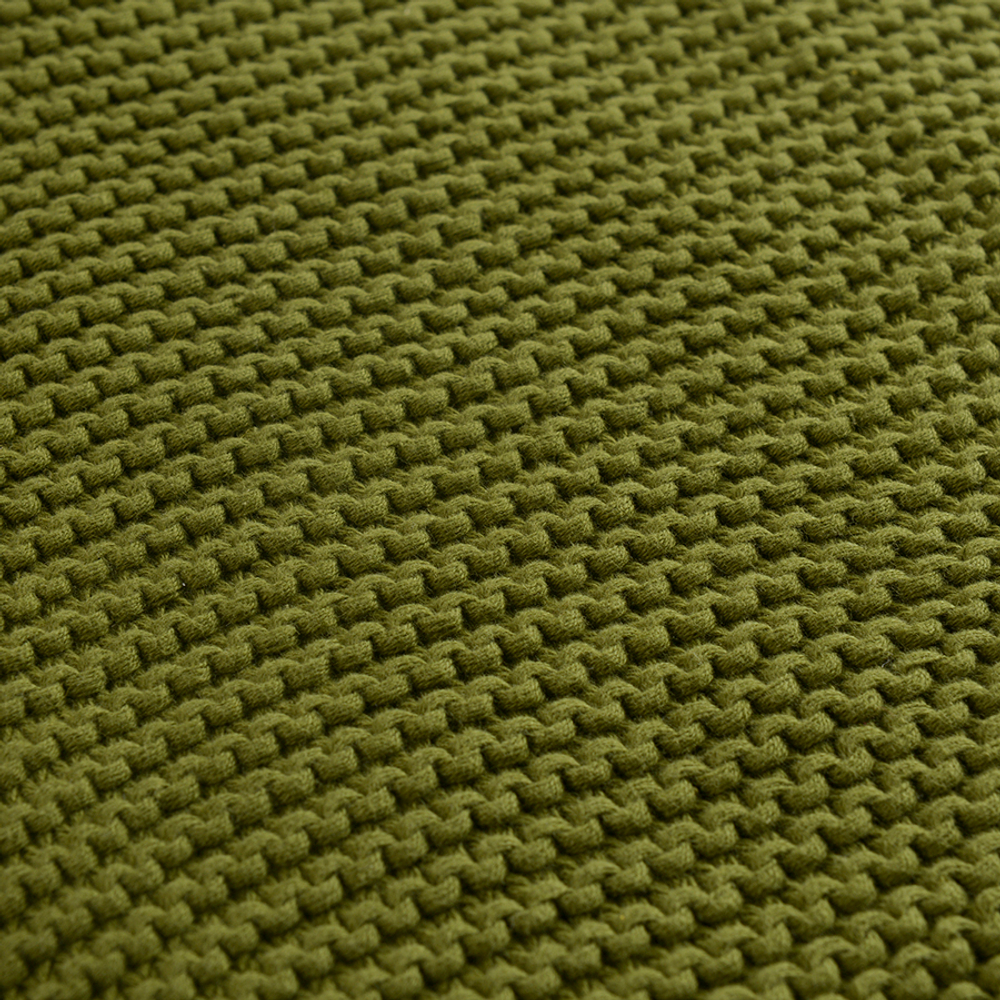Плед из хлопка жемчужной вязки оливкового цвета из коллекции essential, 130х180 см