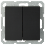 Выключатель двухклавишный 10A 250V~ с накладкой, цвет черный матовый (soft touch)