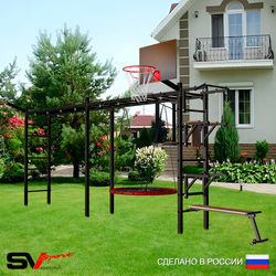 Уличная шведская стенка Sv Sport рукоход х 2 У52711К (Турник/Брусья/Стойка/Скамья/Гнездо 80см/Щит баскет/Кронш бокс)