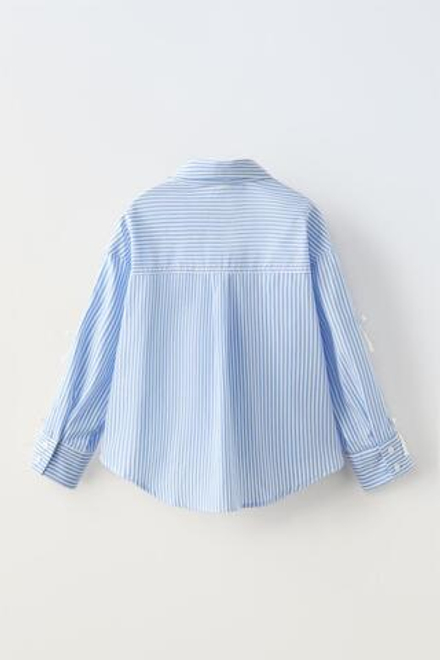 ZARA РУБАШКА ИЗ ПОПЛИНА В ПОЛОСКУ, СИНИЙ/БЕЛЫЙ