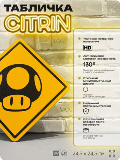 Табличка декоративная "Супер Марио, Super Mario, Super Mushroom" на дверь и стену, прикольная штука в подарок геймеру, декоративный знак, 24,5х24,5 см, Айдентика Технолоджи