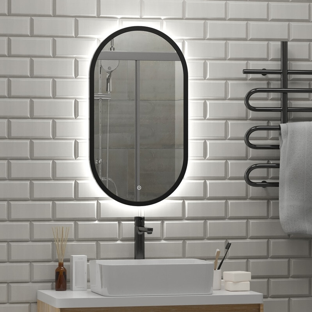 Зеркало "Prime Black Led" 450х800 в МДФ раме