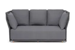 "Лугано" диван 3-местный плетеный из роупа, каркас алюминий темно-серый (RAL7024) муар, роуп темно-серый круглый, ткань темно-серая YB25-0027