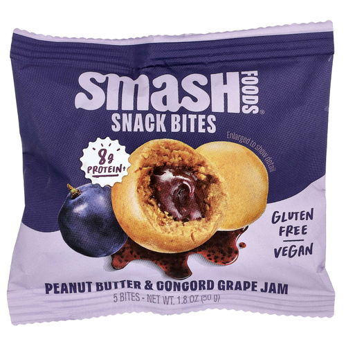 Smash Foods, Snack Bites, арахисовая паста и джем из винограда конкорд, 5 шт., 50 г (1,8 унции)