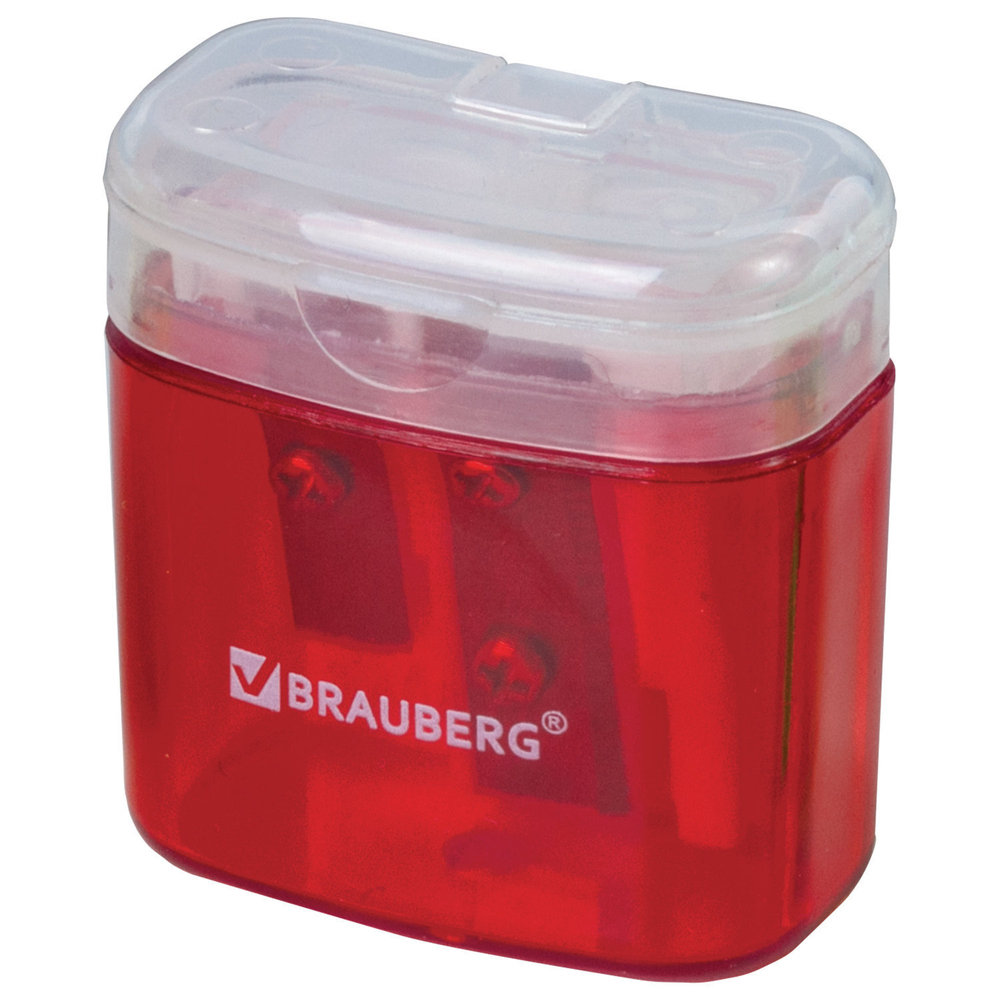 Точилка BRAUBERG "Chief" 2 отверстия для чернографитных и цветных карандашей с контейнером с крышкой ассорти (24 штуки в упаковке)