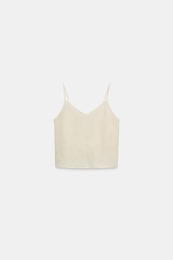 ZARA ТОП С ВЫШИВКОЙ И ЗАВЯЗКАМИ, СВЕТЛО-БЕЖЕВЫЙ