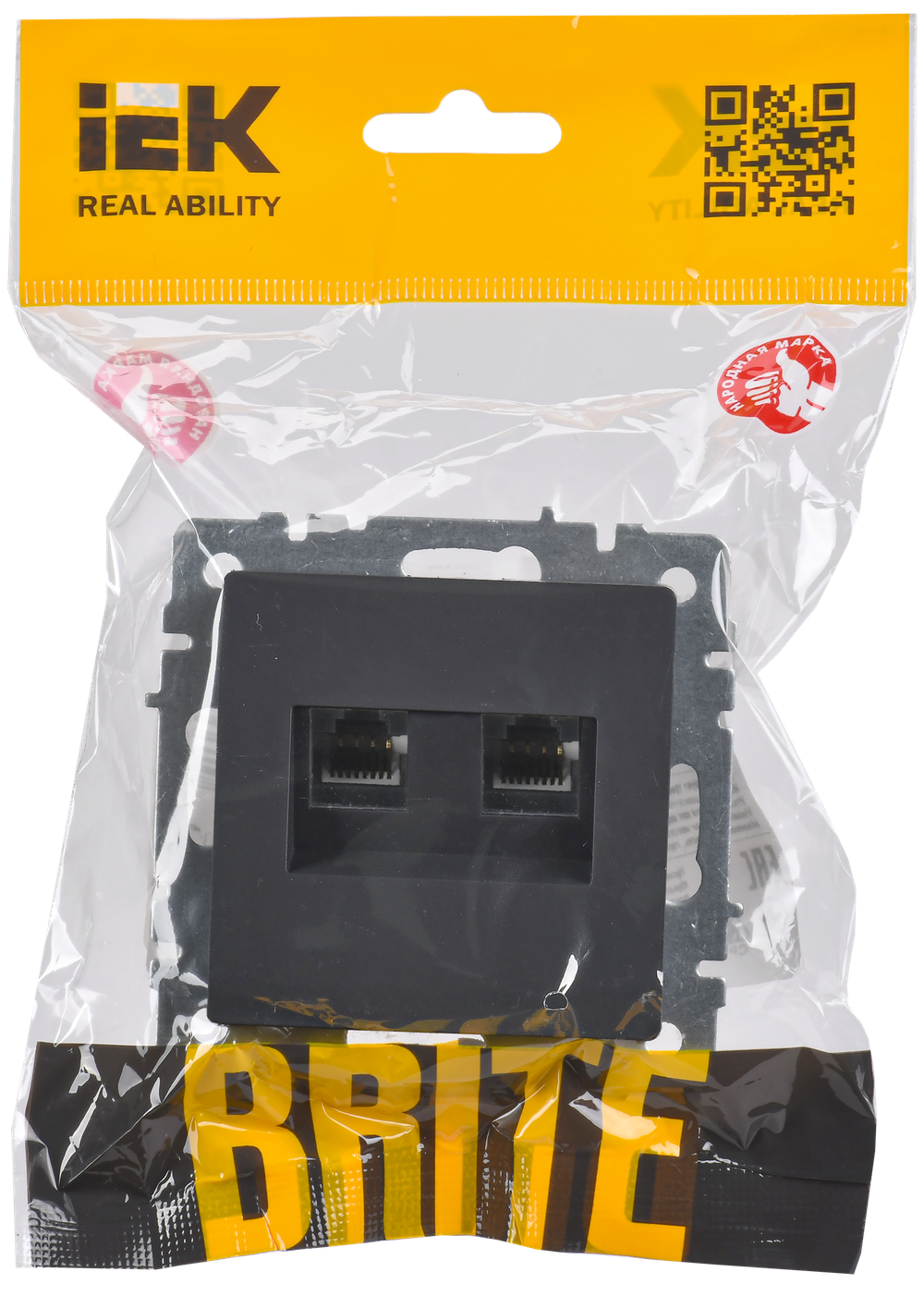 BRITE Розетка двойная RJ11+RJ45 кат.5E РК/Т12-БрГ графит IEK