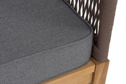 "Канны" кресло плетеное из роупа, основание дуб, роуп коричневый круглый, ткань темно-серая 027