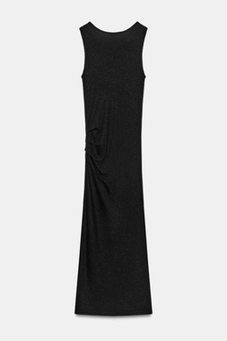 ZARA ПЛАТЬЕ МИДИ СО СБОРКАМИ, ЧЕРНЫЙ