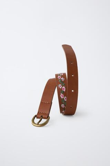 ZARA РЕМЕНЬ С ВЫШИВКОЙ В ВИДЕ ЦВЕТОВ, КОРИЧНЕВЫЙ