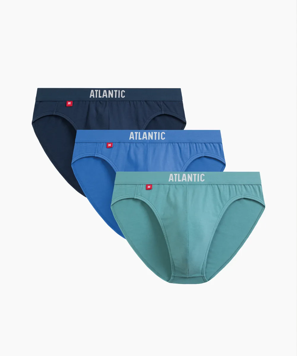 Мужские трусы слипы спорт Atlantic, набор 3 шт., хлопок, голубые + темно-голубые + светло-зеленые, 3MP-094