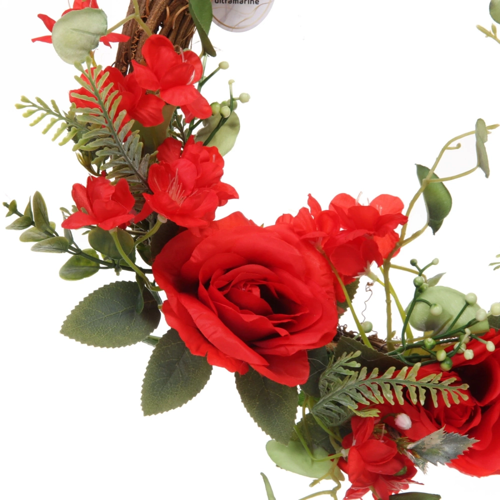 Цветы искусственные венок «Сказка» 42см красный