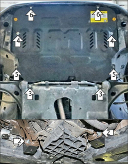 Защита стальная 2 мм двигателя и кпп Citroen C3, V=1.5D, FWD; 2016-2020 Motodor.71602