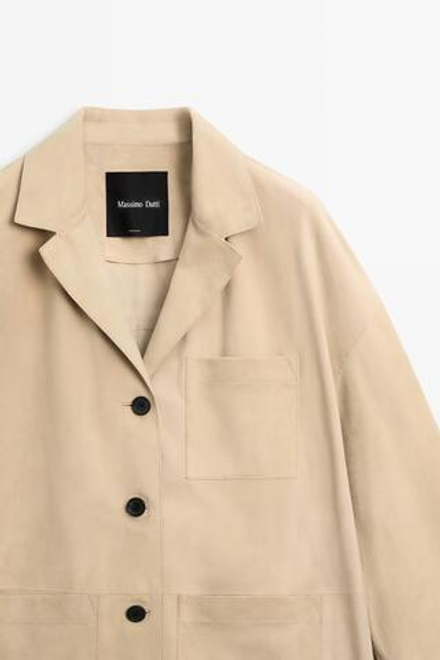 Massimo Dutti Замшевый блейзер с карманами, бежевый