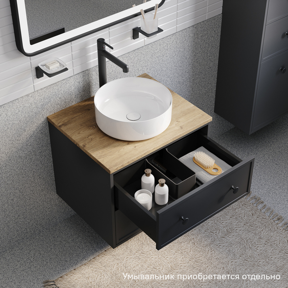 Тумба подвесная IDDIS Torr, со столешницей МДФ, дуб верона, 60 см, темно-серый, TOR60DVi95K