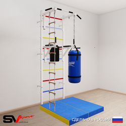Шведская стенка Sv Sport усиленная 6726 (Турник стандарт/Брусья/Лестница/Цепь/Мешок 22кг/Мат 1м)