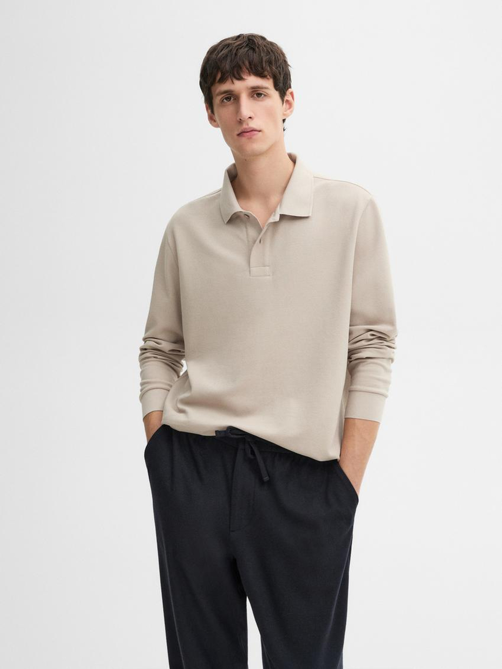 Massimo Dutti Поло с пуговицами, натуральный, кремовый