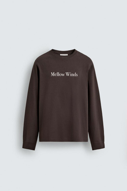 ZARA ФУТБОЛКА С НАДПИСЬЮ, КОРИЧНЕВЫЙ