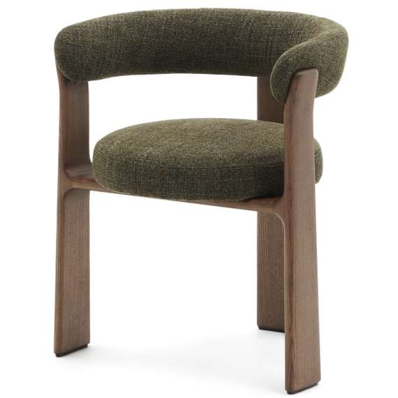 Стул Granite на 3 ножках из зеленого шенилла и массива ясеня в отделке орех