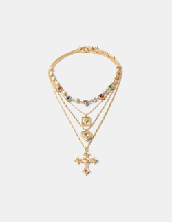 BERSHKA Набор из 4 ожерелий с кристаллами, золотой