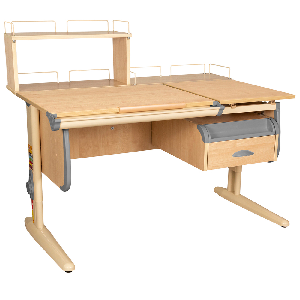 Растущая парта СУТ 25 с задними полками СУТ.15.210 и СУТ.15.240 и навесной тумбой (1200×880 мм)