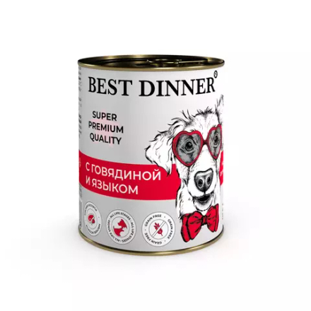 Консервы Best Dinner Super Premium Мясные делик. Мясн.ассорти "Говядина язык" д/взр.соб и щен - 340г