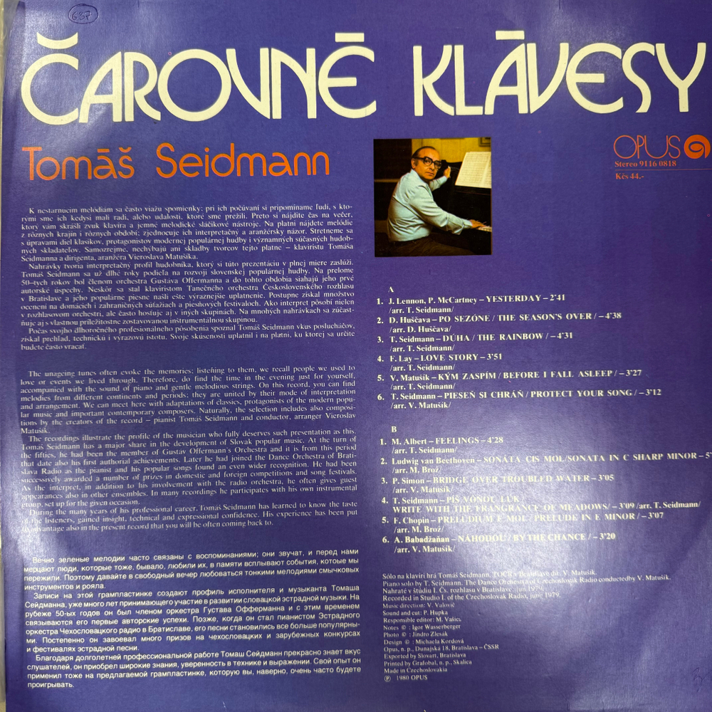Виниловая пластинка Tomáš Seidmann – Čarovné Klávesy LP