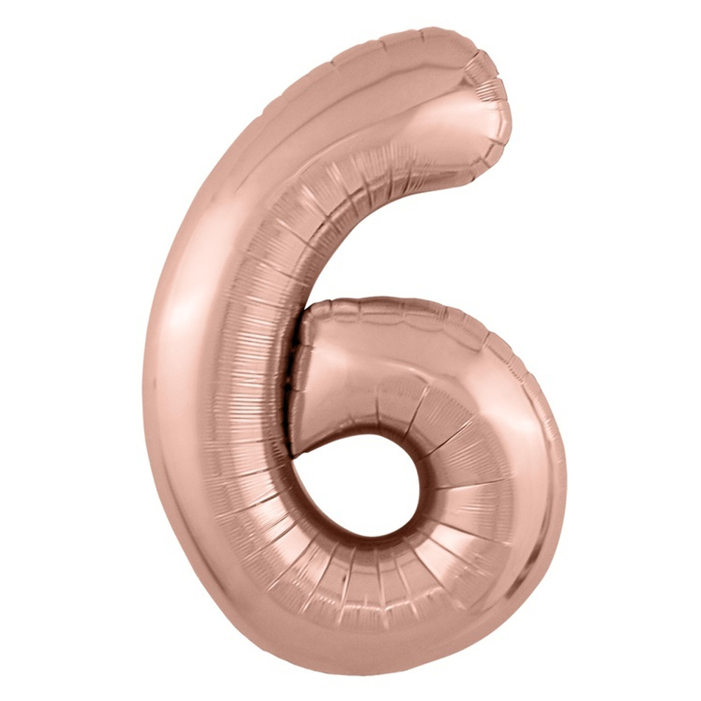 Шар ЦИФРА 6 Металлик Rose  Gold 40" 102 см