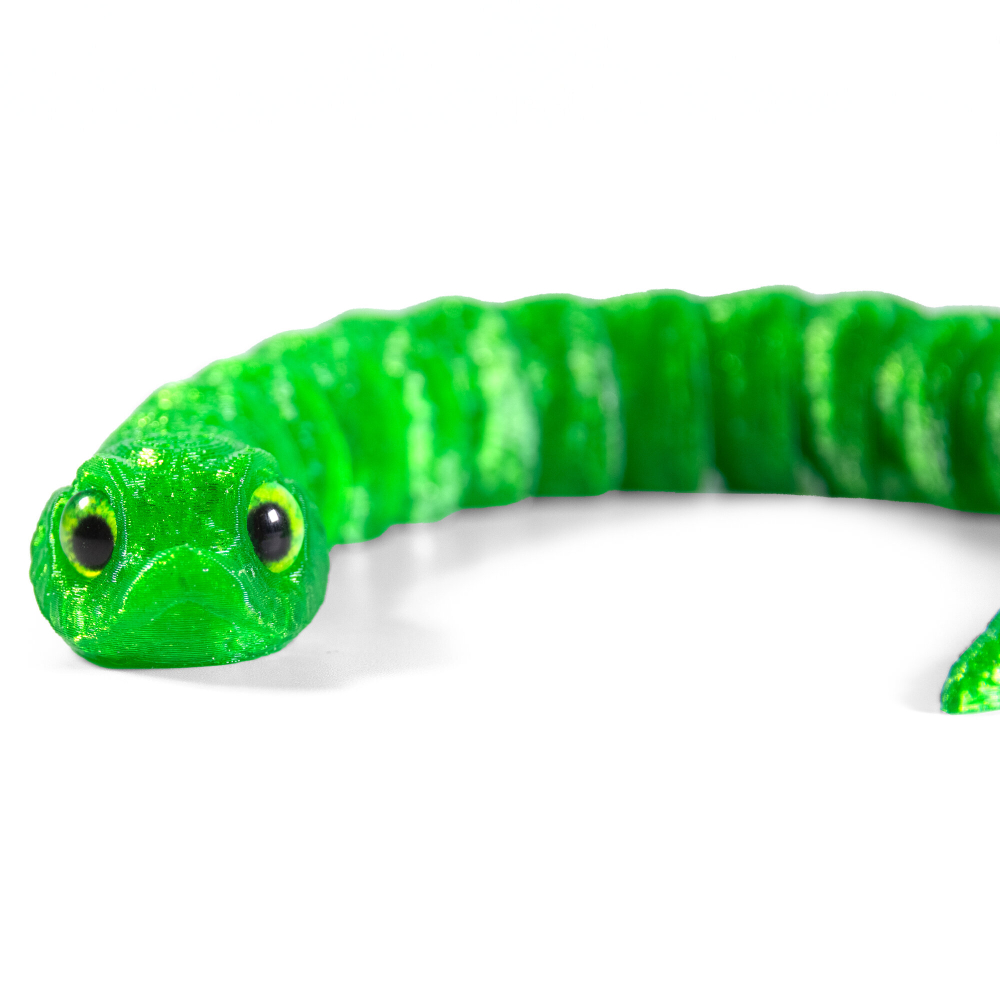 Гибкая игрушка-антистресс, змея с глазами, 3D печать, 27 см., зеленая