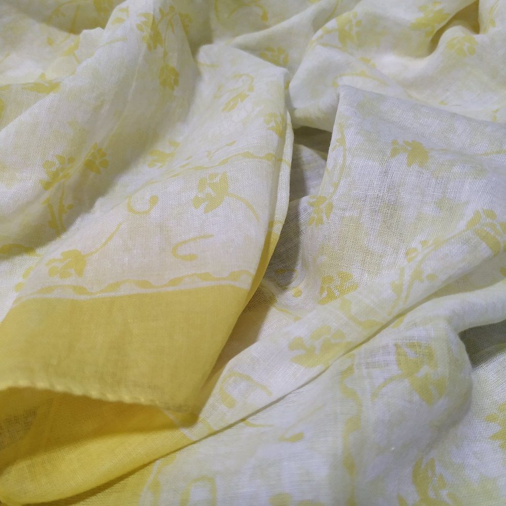 Платок материал Хлопок 100% &quot;Цветы&quot; цвет лимонный желтый 90x90 см.