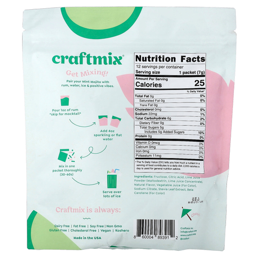 Craftmix, Коктейльная смесь, мятный мохито, 12 пакетиков, 84 г (2,96 унции)