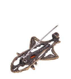 AM-4172 Брошь «Кузнечик Мормон» (латунь, янтарь)